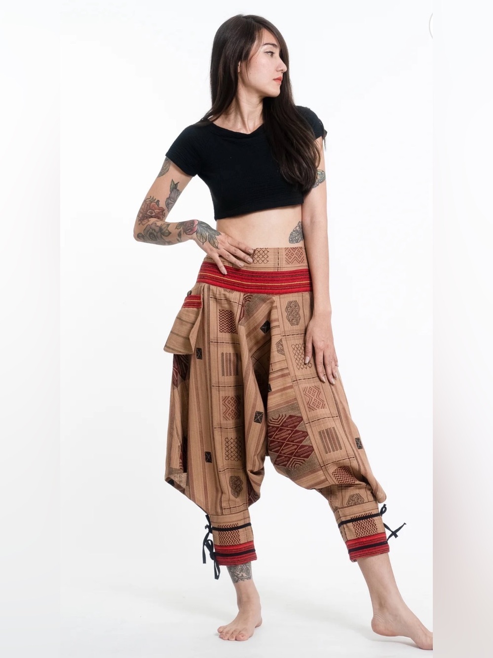 Thai Hill Tribe Fabric Harem Pants Ankle Straps one size